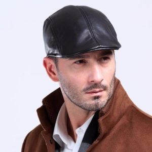 Newsboy Hat Black Faux Leather